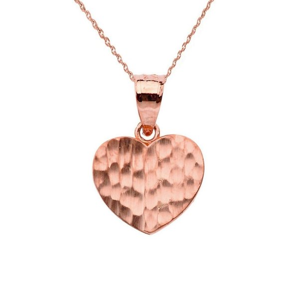 10k Rose Gold Hammered Mini Heart Small Necklace